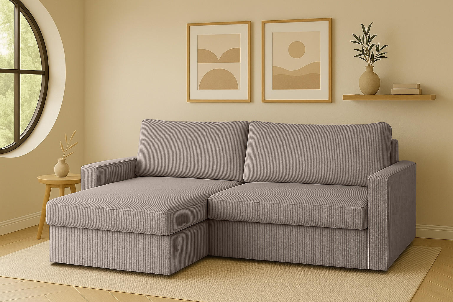 ECKSOFA Mit Schlaffunktion Und Bettzeugablage LUBEKA Stoff Poso Dunkelbeige Links - Cappuccino, Holz/Textil (140/147cm) - Kaiser Möbel