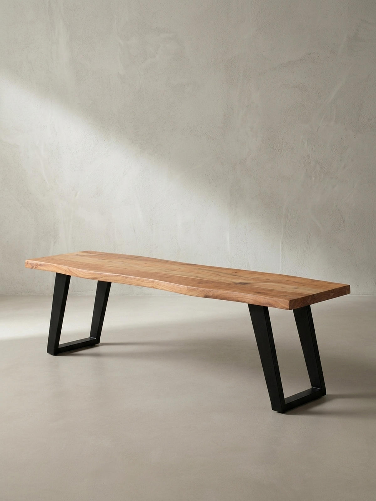 ESSZIMMERBANK Massivholz Metall Baumkante U-Beine, Akazie 120x40x46 cm - Schwarz/Braun, Holz/Metall (120/46/40cm) - KADIMA DESIGN