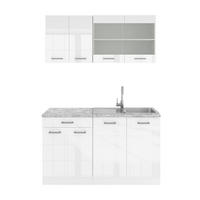 SINGLEKÜCHE R-Line Weiß 140 cm, AP Marmor - Weiß Hochglanz/Weiß, Holzwerkstoff (140/81.6/60cm) - Vicco