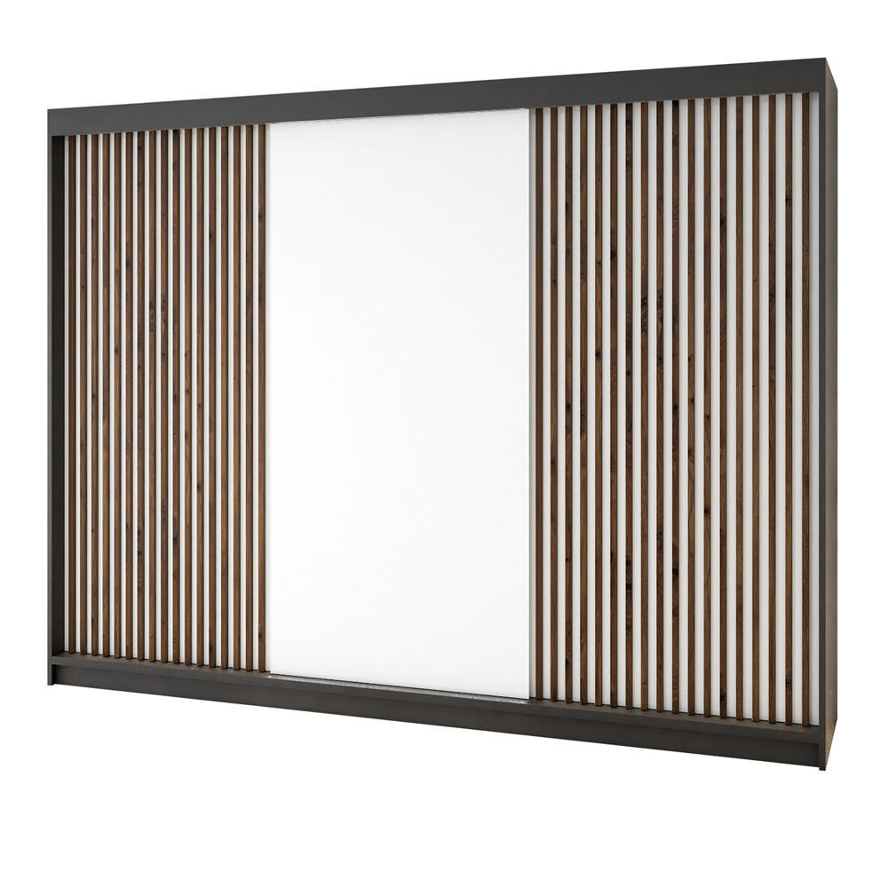 A&J MöbelLand Schwebetürenschrank Schwarz, Weiß 200x215x59.5 cm