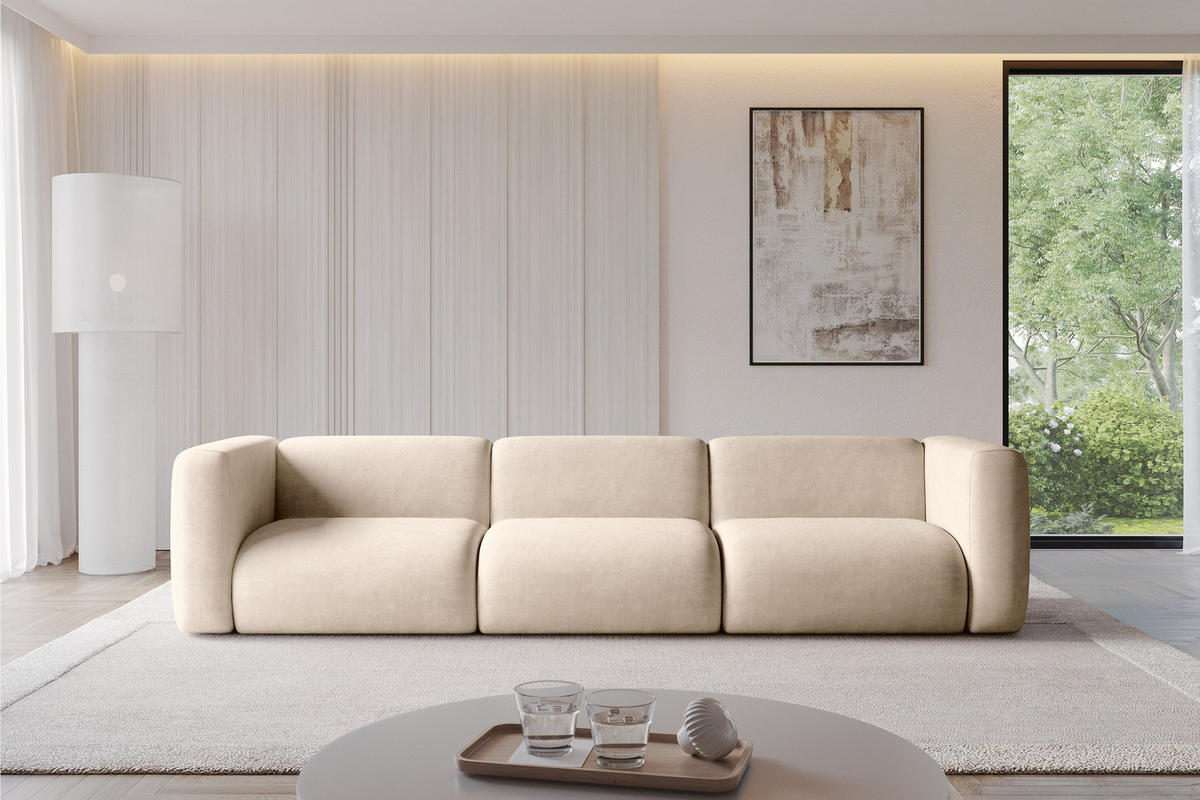 MODULÁRNÍ pohovka MIRA-S2, 3místná, 319 × 89 × 70 cm, béžová, velur - černá/šedobéžová, kompozitní dřevo/textil (319/70/89cm) - ALTDECOR