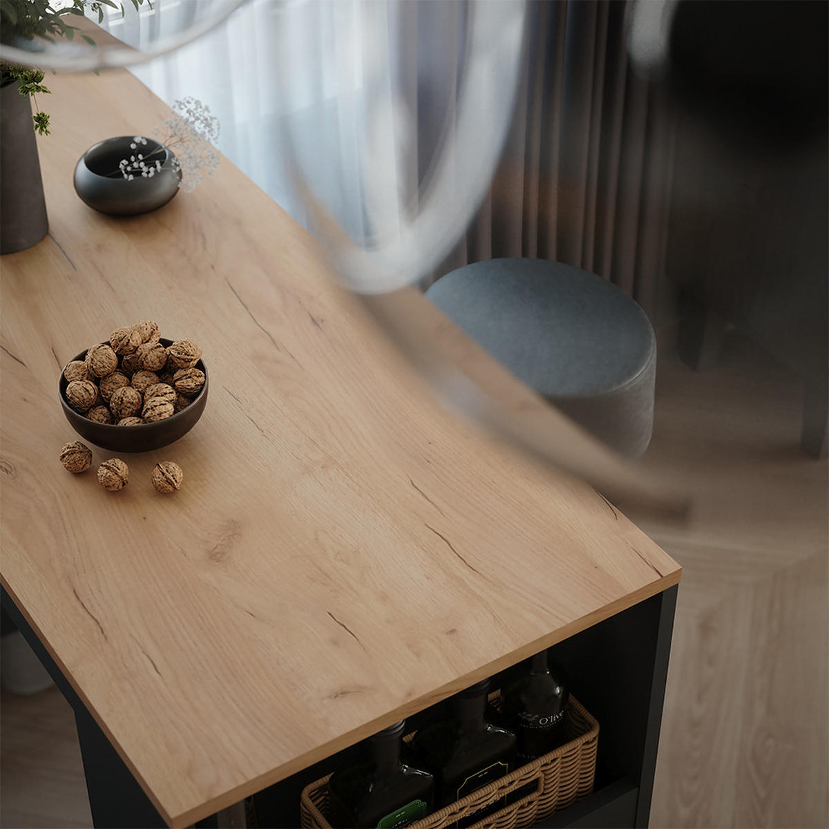 STOJACÍ BAROVÝ STŮL SE ŽIDLEMI Repose Antracit/zlatý dub - medově dubová/antracitová, kompozitní dřevo (110/45/106cm) - Vicco