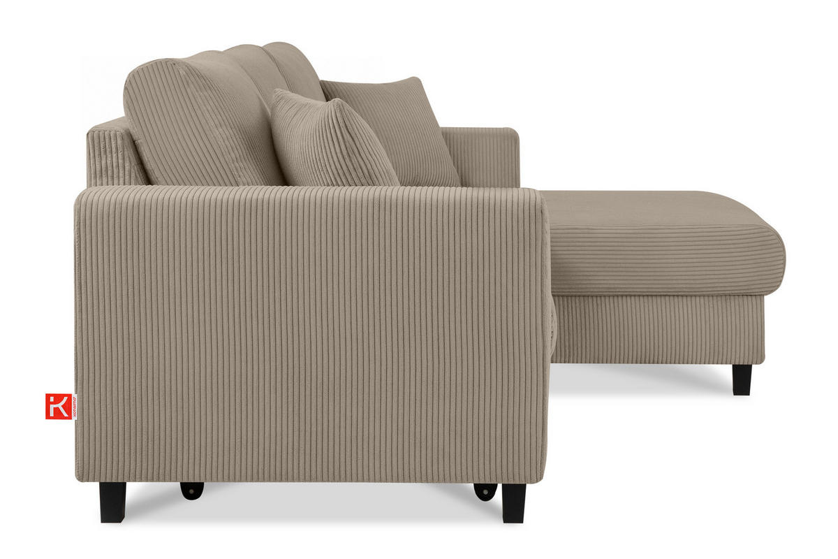 ECKSCHLAFSOFA EGRET Rechts mit Bettkasten, Cord-Stoff, beige - Beige, Textil (234/90cm) - KONSIMO®