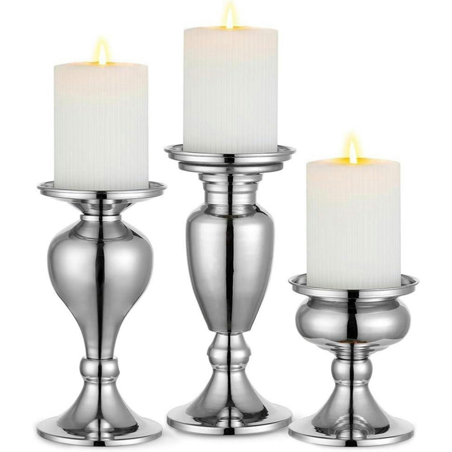 KERZENSTÄNDER 3er Set Metall Silber - Silberfarben, Metall (9.3/11.4/9.3cm)