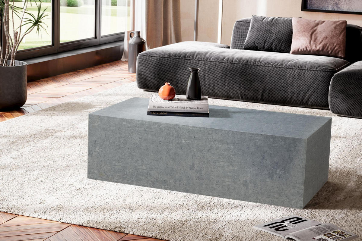 COUCHTISCH Würfelform in Beton-Optik – minimalistisches Design, Grau 100x50x30 cm - Grau, Holzwerkstoff (50/100/30cm) - KADIMA DESIGN