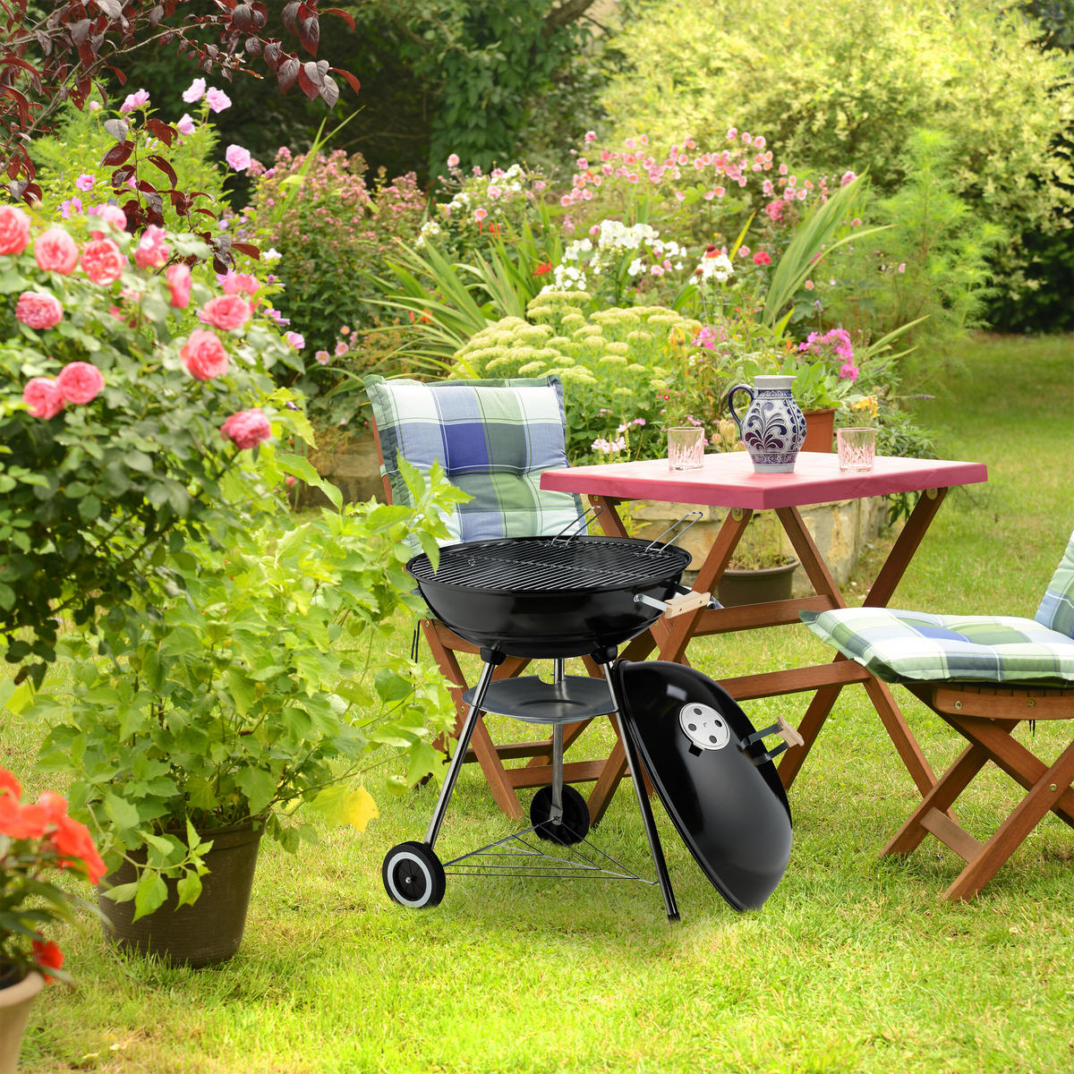 KUGELGRILL - Schwarz, Kunststoff/Metall (57/94cm) - Relaxdays