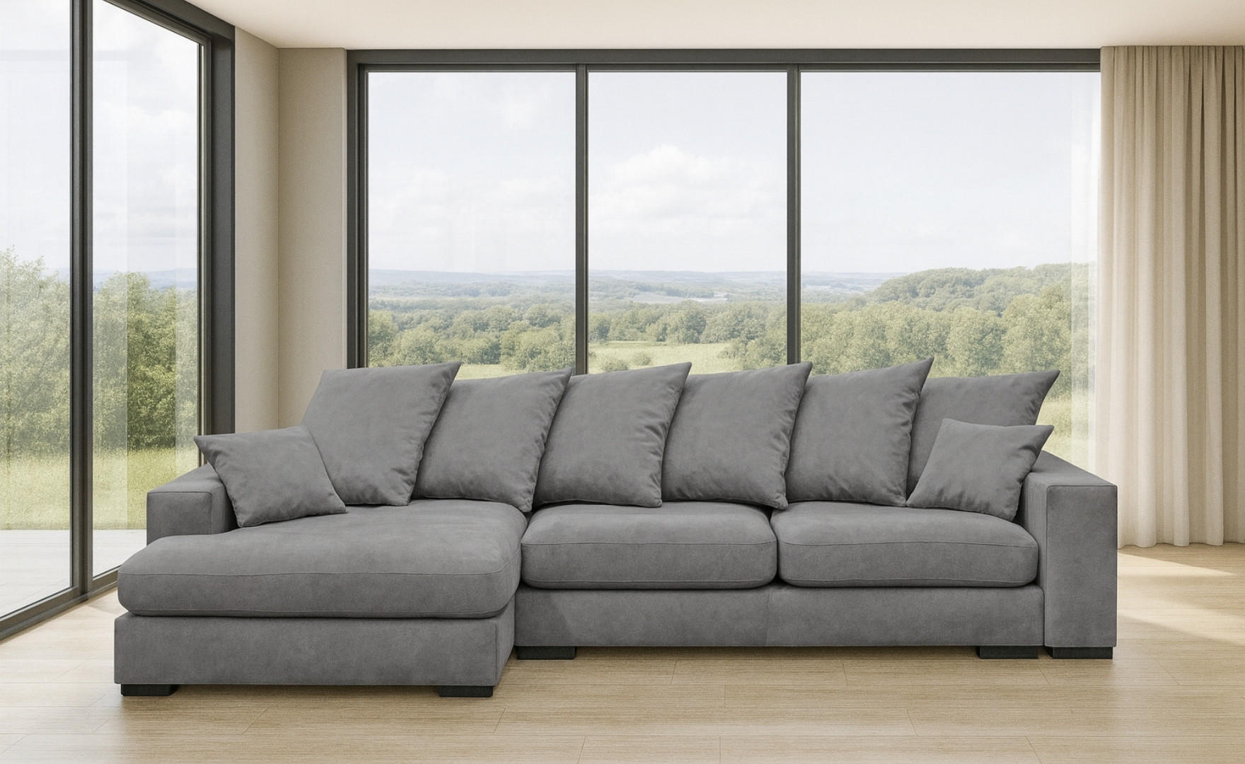 ECKSOFA Mit Schlaffunktion Und Bettkasten Couch L-form Gabon Stoff Riviera Links Grau - Grau, Holz (155/285cm) - Kaiser Möbel