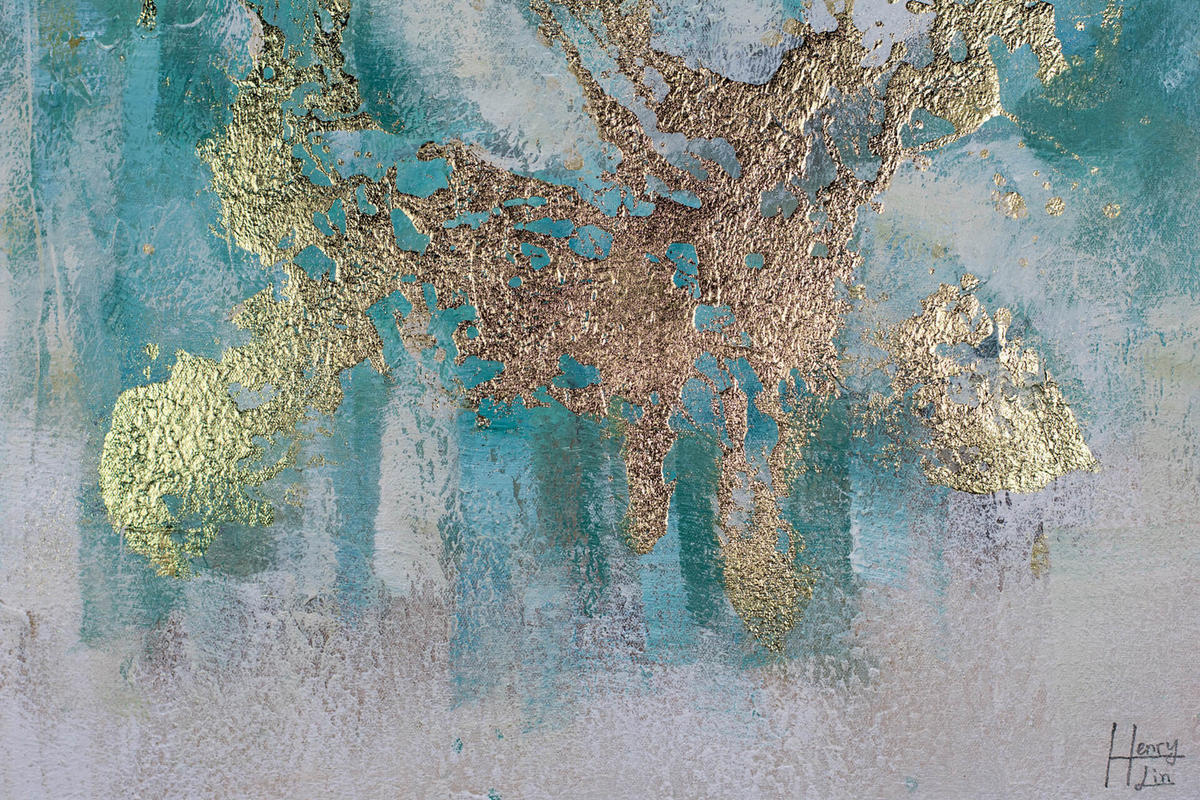 ACRYLBILD HANDGEMALT 60/60 cm - Blau/Goldfarben, Holz/Textil (60/60cm) - KUNSTLOFT