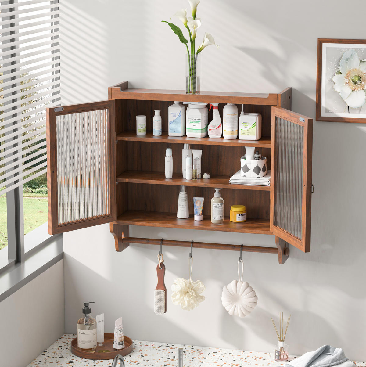KÜCHENOBERSCHRANK 63/18/60 cm aus Massivholz, MDF und Glas mit herausnehmbaren Einlegeböden Braun - Braun, Holzwerkstoff (63/60/18cm) - Modenvie