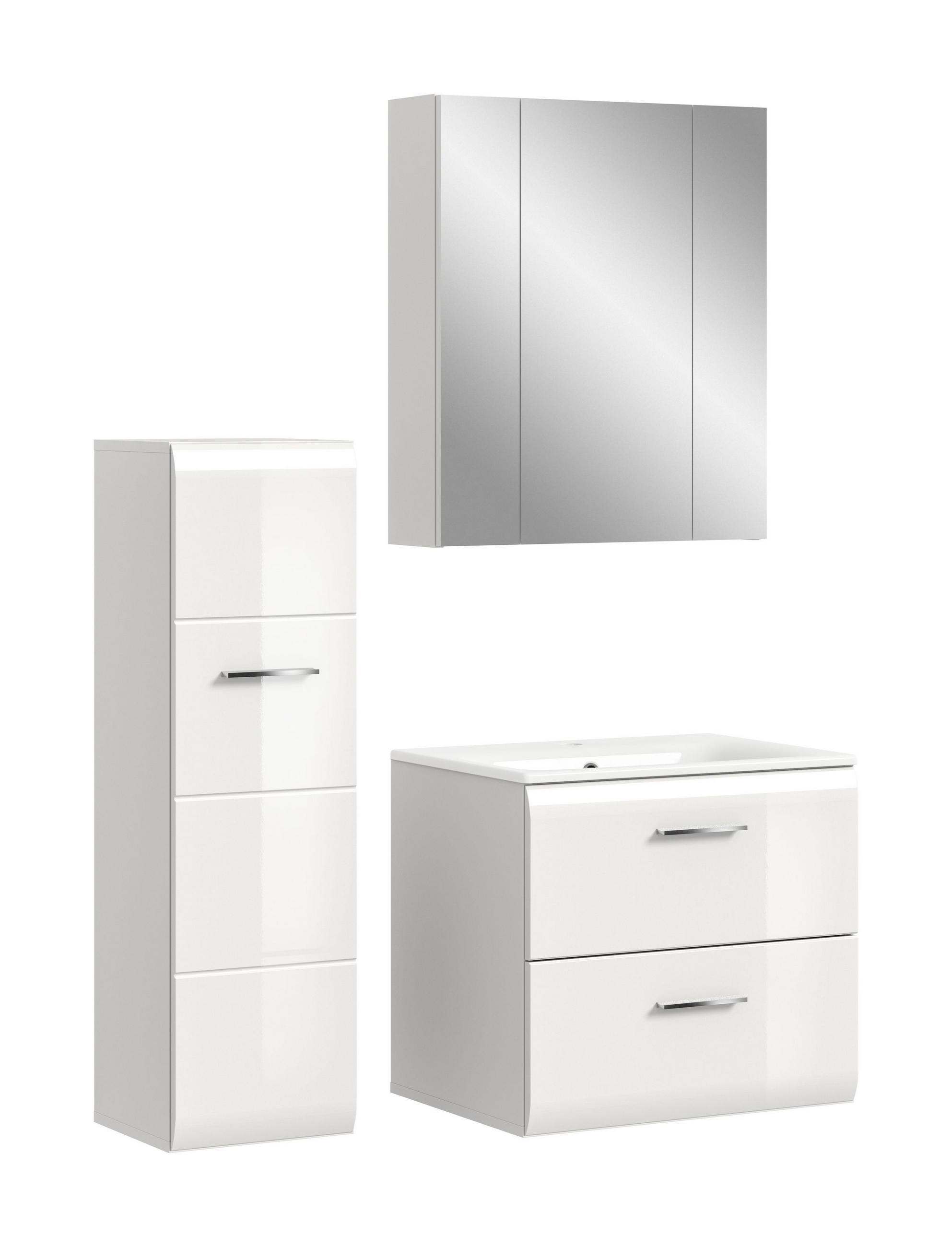 BADEZIMMER 3 tlg. Alba Bad in weiß und weiß hochglanz B/H/T: 105x185x46 cm - Weiß, Holz (105/185/46cm)