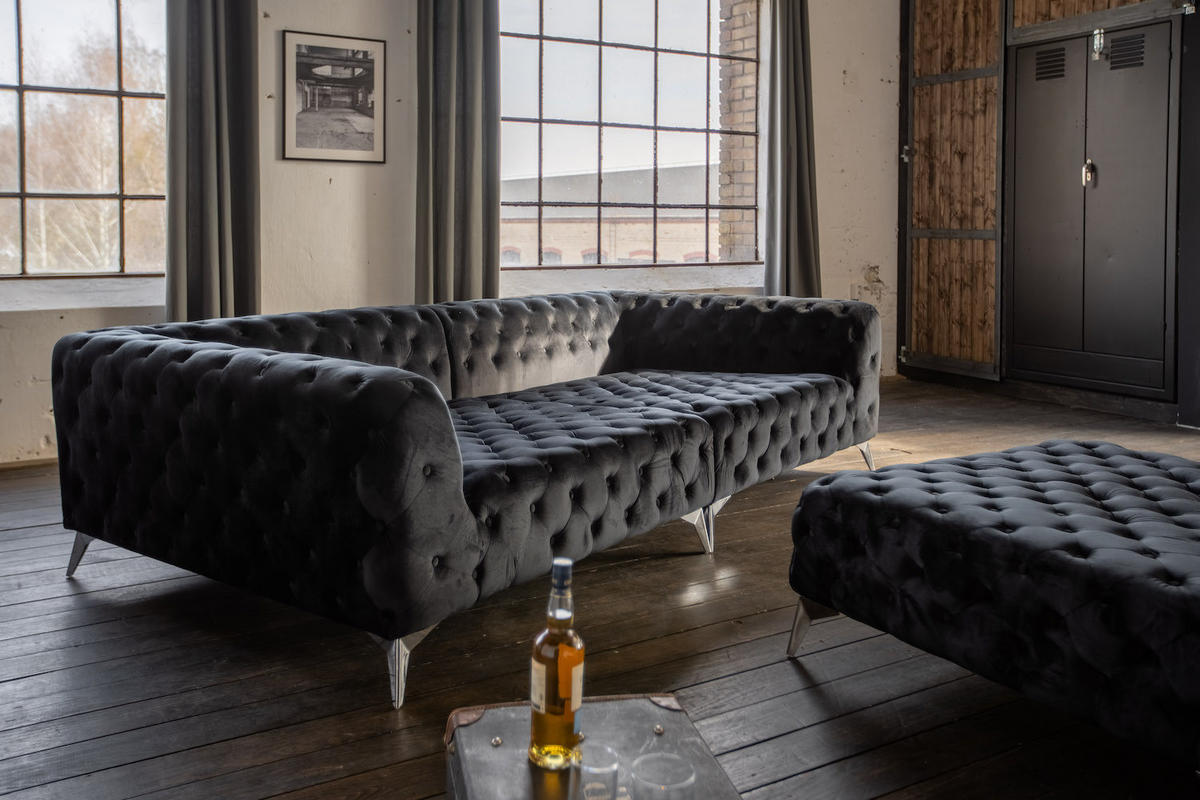 BIG SOFA NARLA Schwarz Velvet - Silberfarben/Schwarz, Textil (280/70/140cm) - KAWOLA