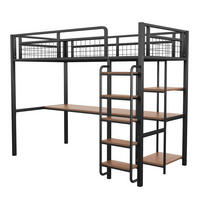 HOCHBETT 90/200 cm DE-01342, in Schwarz, mit Sicherheitsleiter, Tisch und Regalen - Schwarz, Metall (90/200cm) - ComfortXL