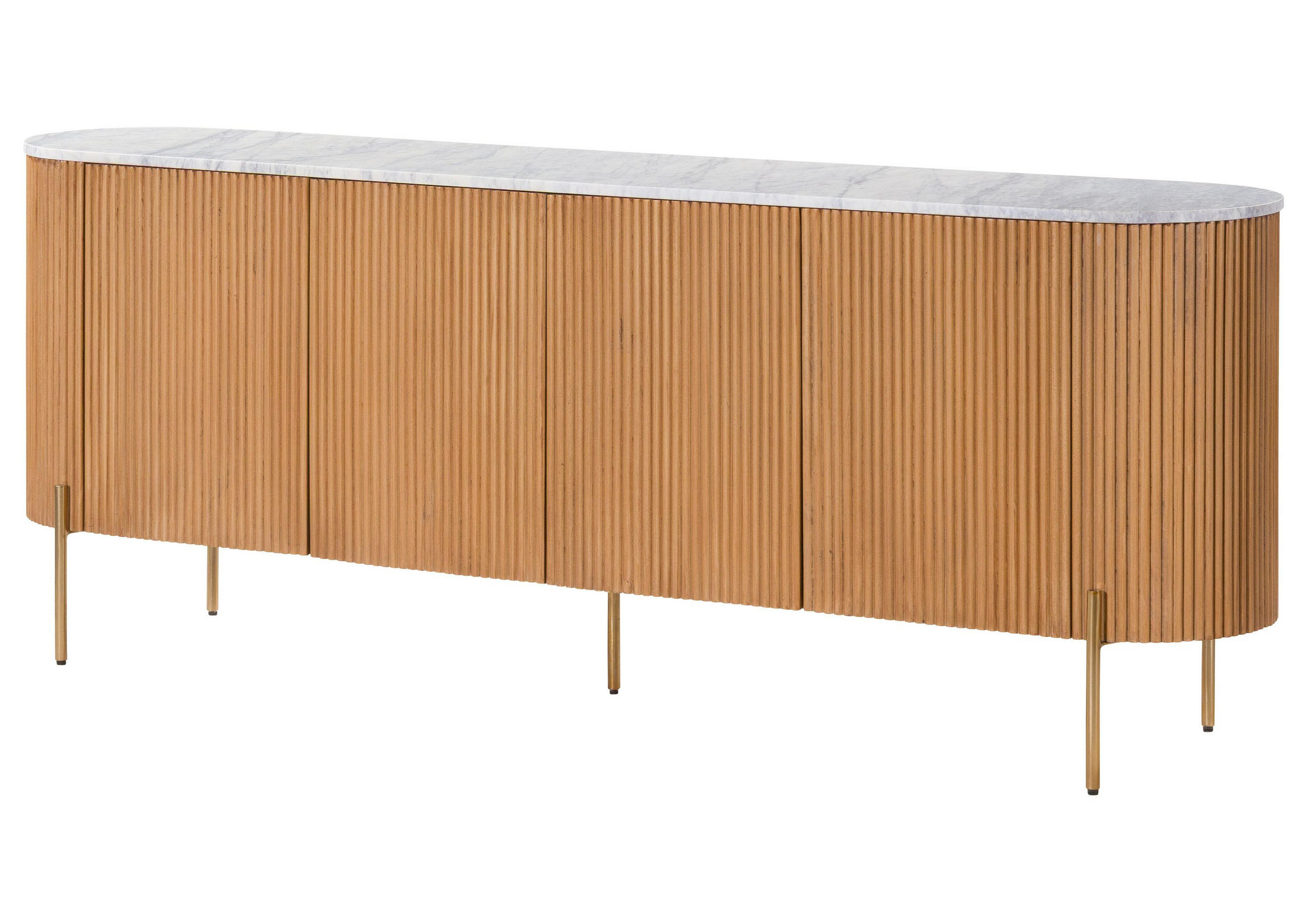SIDEBOARD Mango 200x40x76 natur lackiert / Marmor weiß BARCELONA #502 - Naturfarben, Holz (200/76/40cm) - Massivmoebel24