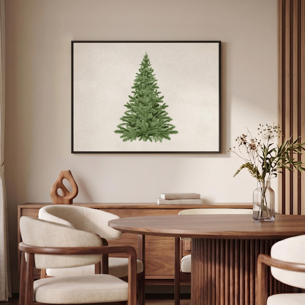 LEINWAND Bilder mit Rahmen - Weihnachtsbaum - Grün - Weihnachten - Feiertage - 100x70 - Olivgrün, Textil (100/70cm) - MuchoWow