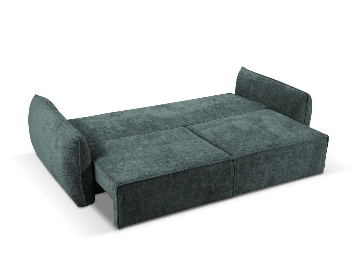 AUSKLAPPBARES-SOFA mit Bettkasten Kaelle aus Chenille-Stoff petrol 3 Sitzplätze - Petrol, Textil (97/91/244cm) - Micadoni