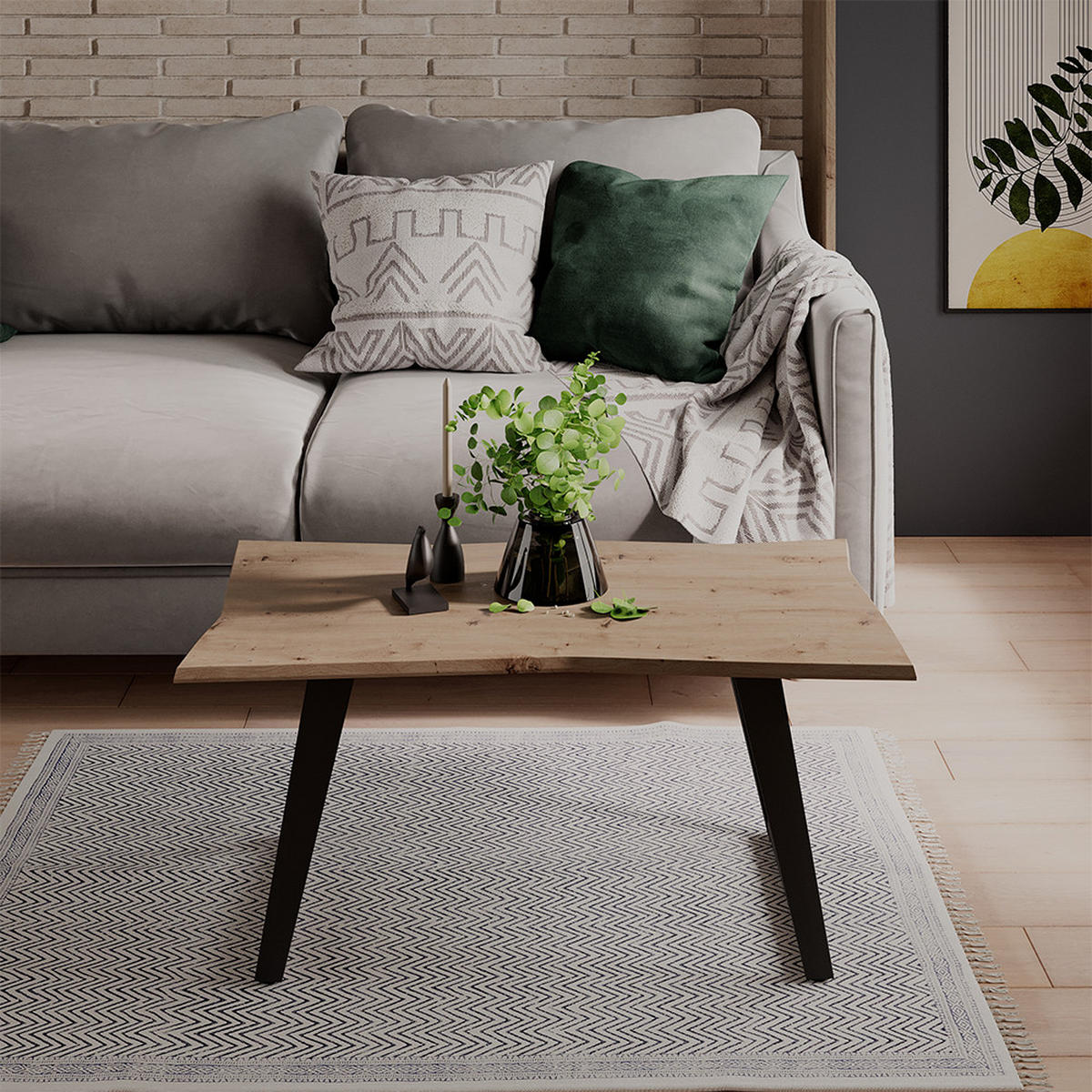 COUCHTISCH Yan Artisan 90 x 50 cm - Hellgrau, Holzwerkstoff (50/90/40cm) - Vicco