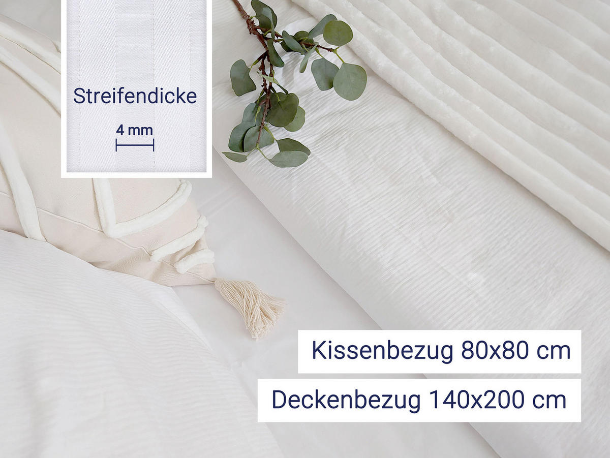 BETTWÄSCHE, 2er-Set, 80 x 80 cm + 140 x 200 cm, 80% Baumwolle, 20% Polyester, Weiß - Weiß, Naturmaterialien (140/200cm) - Zollner