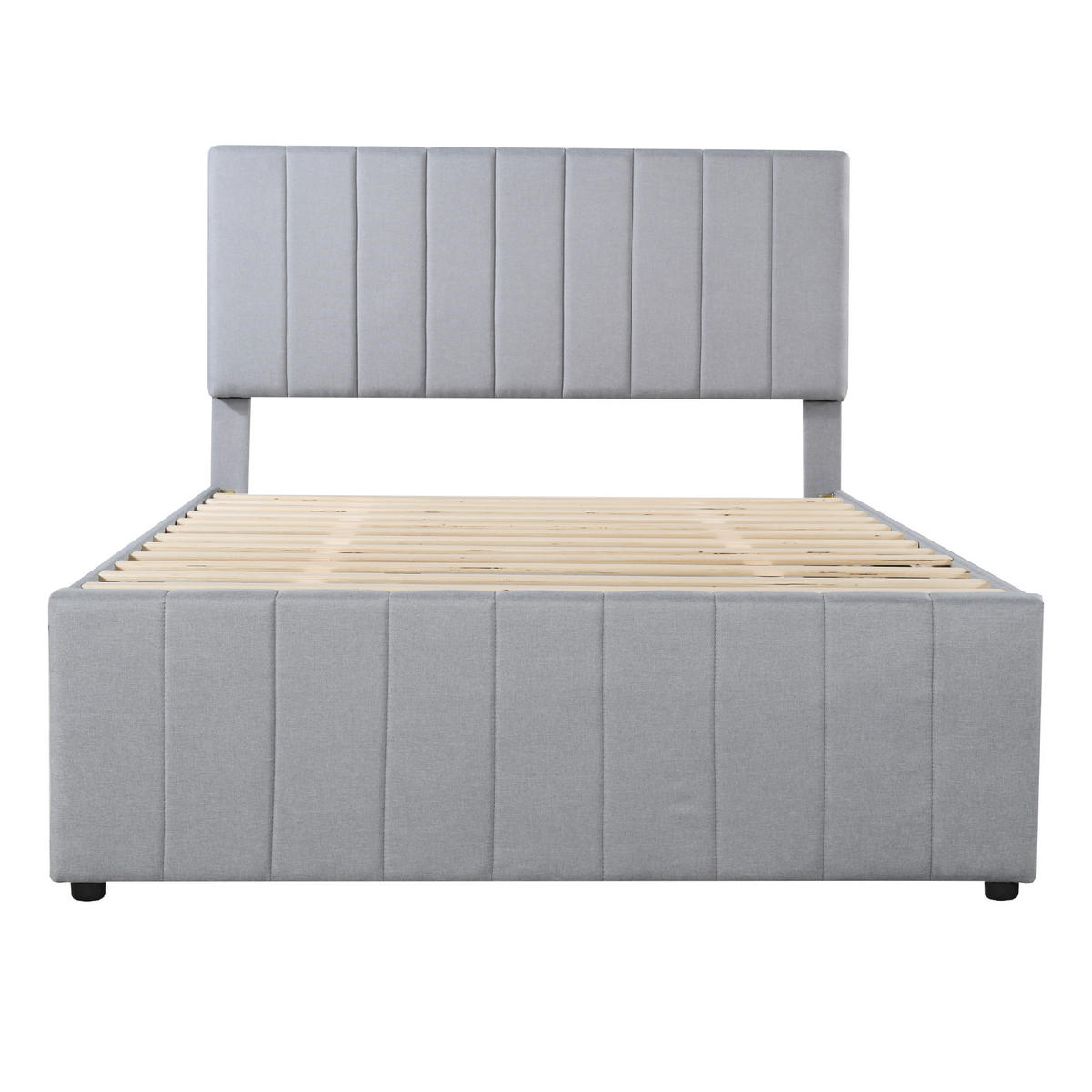 POLSTERBETT aus Leinenpolsterung 140x200 cm in Grau mit Ausziehbett & 3 Schubladen - Grau, Textil (140/200cm) - Modfu