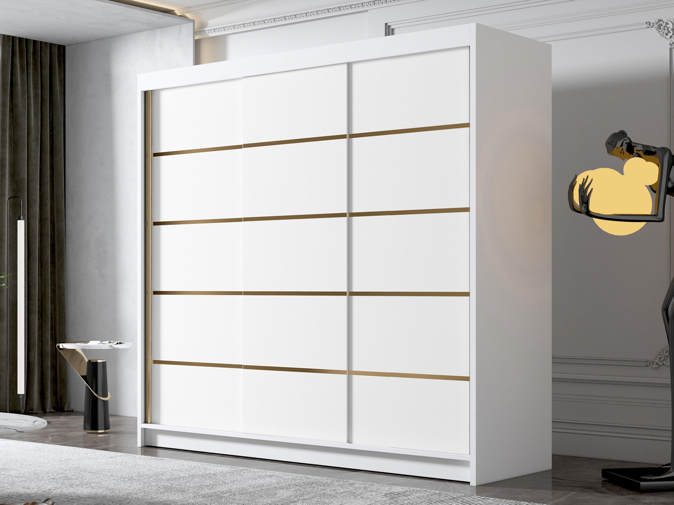 SCHIEBETÜRENSCHRANK Evo VII - Goldfarben/Weiß, Holzwerkstoff/Metall (200/215/58cm) - MIRJAN24