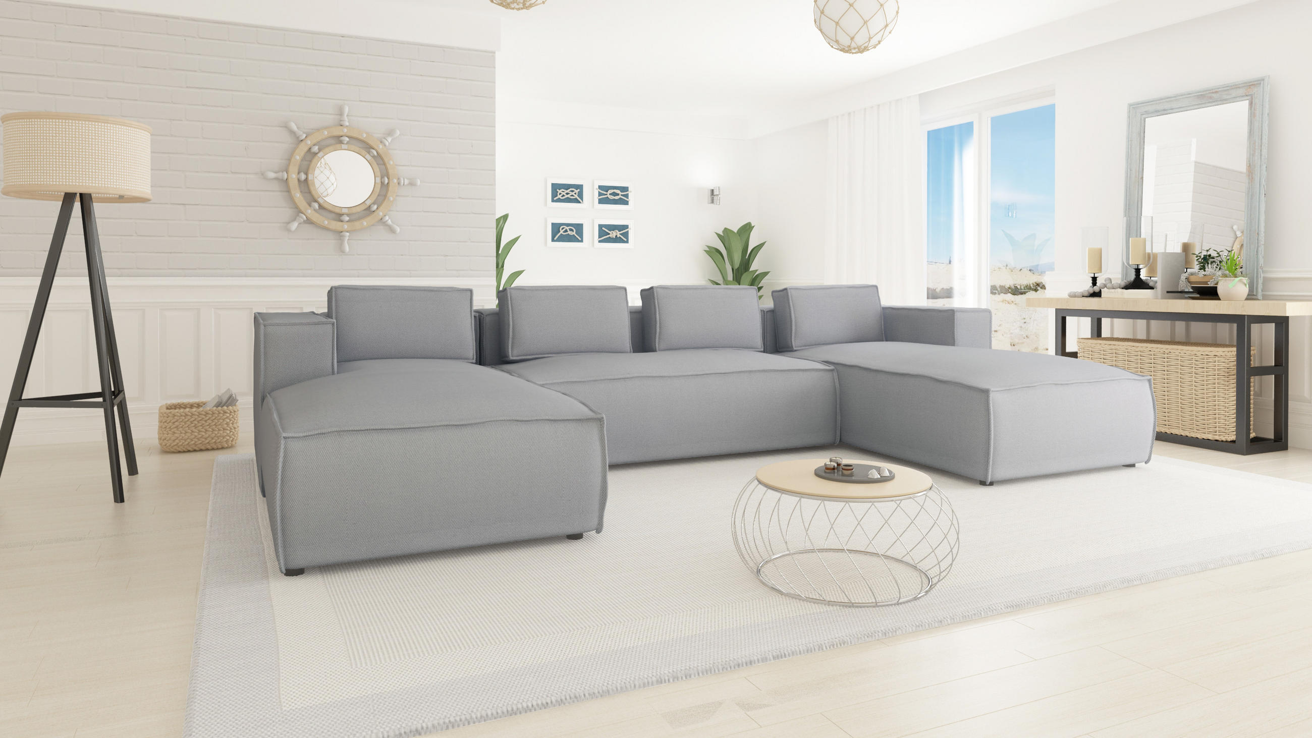 WOHNLANDSCHAFT Zenith Grau Luxusmicrofaser - Schwarz/Grau, Holz/Kunststoff (327/64/176cm) - S-Style Möbel