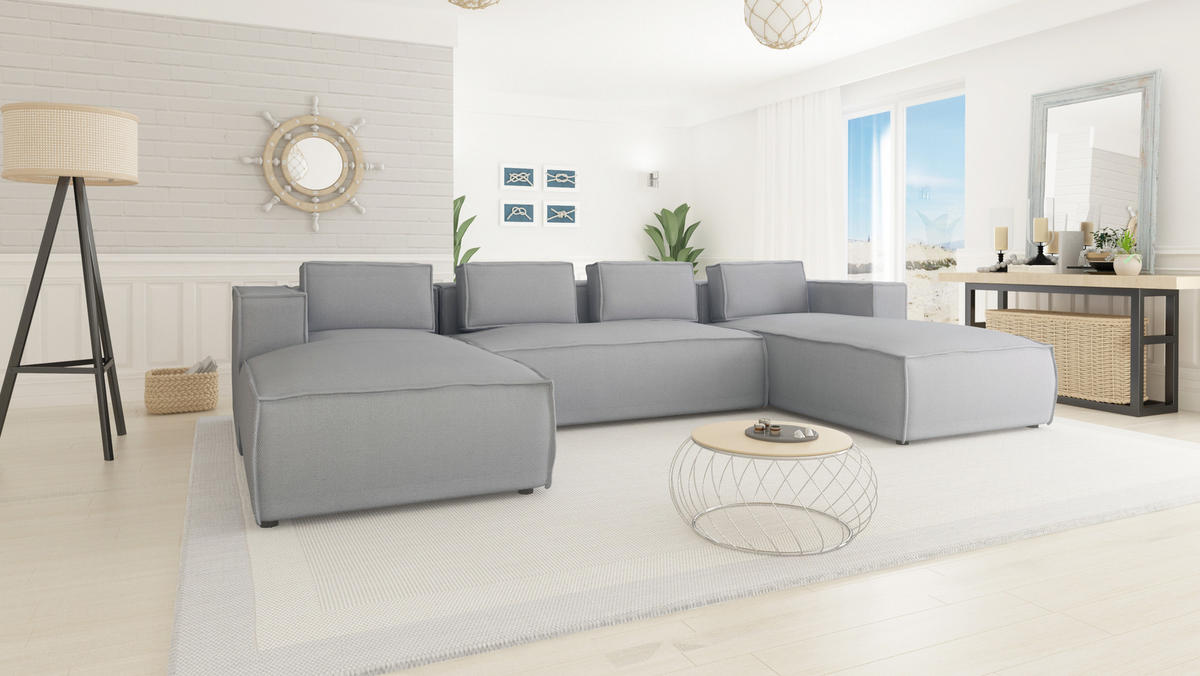 WOHNLANDSCHAFT Zenith Grau Luxusmicrofaser - Schwarz/Grau, Holz/Kunststoff (327/64/176cm) - S-Style Möbel
