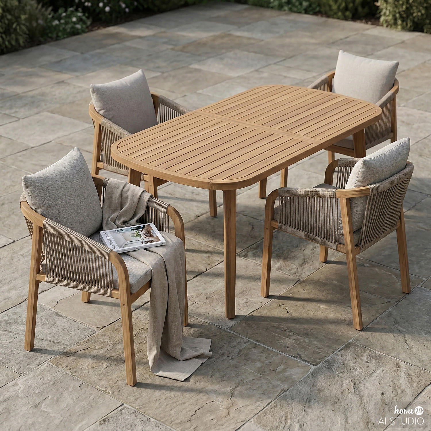 GARTENESSGRUPPE - 5-teilig - Beige - Beige, Holz/Kunststoff - home24