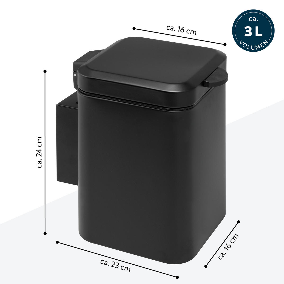 WAND-KOSMETIKEIMER 3 Liter, schwarz - Schwarz, Metall (16/24/23cm) - bremermann