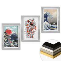 WANDBILDER 3er Set - 20x30 cm Silberner Rahmen - Berge von Fischen Große Welle Japan - Silberfarben, Kunststoff (20/30cm) - ArtPrintCave