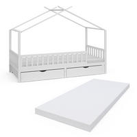 HAUSBETT Franka Weiß 90x200 cm mit 2 Schubladen und Matratze - Weiß, Holzwerkstoff (90/200cm) - VitaliSpa