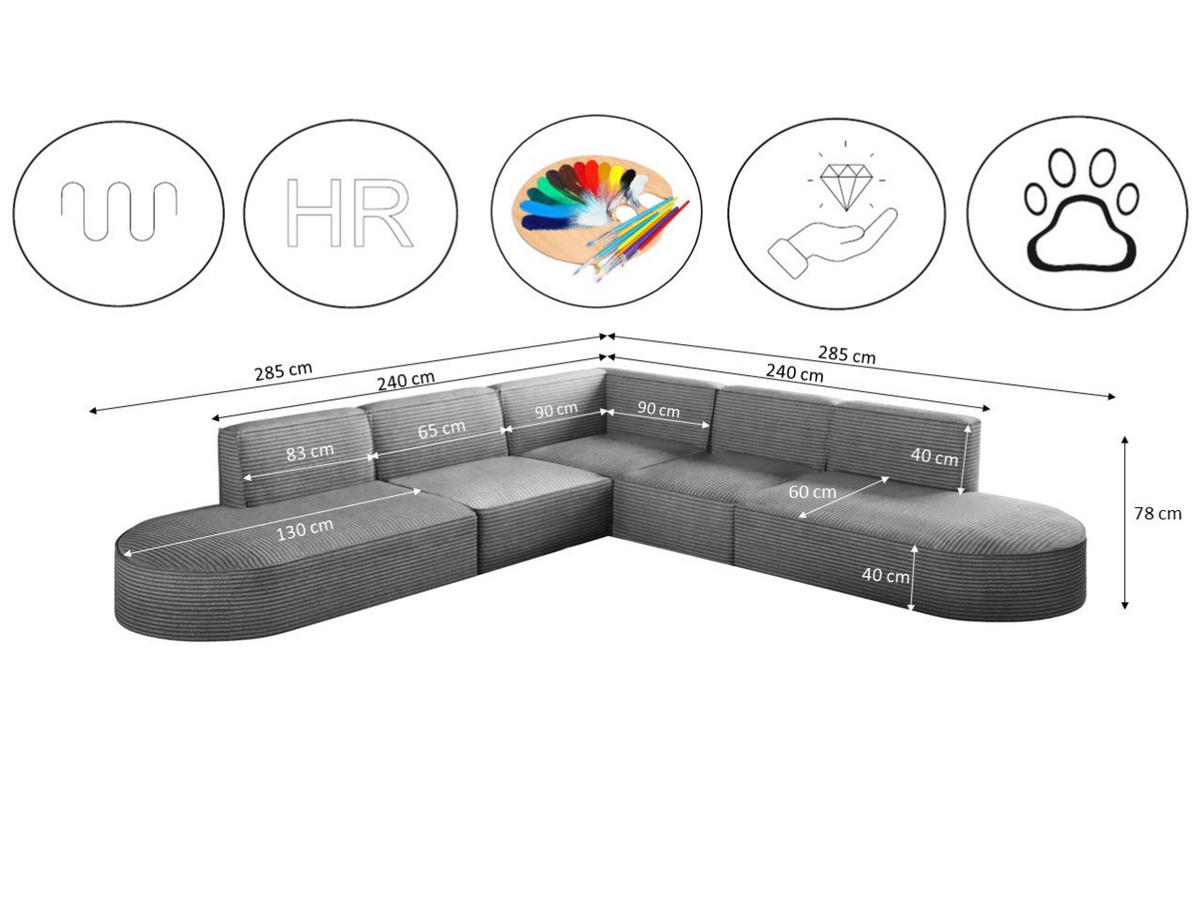 ECKSOFA Designer Corner MODENA stoff Poso, viele Farben Grau - Grau, Holzwerkstoff (285/285cm) - Kaiser Möbel