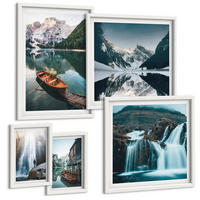BILDER SET 5er Set - 50x50 cm & 20x30 cm & 40x60 cm Weißer Rahmen - Spiegelung der Boote auf Bergseen - Weiß, Kunststoff (40/60cm) - TULUP