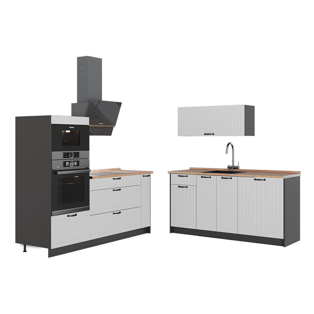 KUCHYŇA Fame-Line, Biely vidiecky dom/antracitová, 340 cm, AP Oak - biela/antracitová, kompozitné drevo (340/153.6/60cm) - Vicco