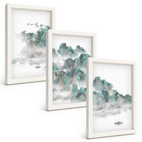 BILDER SET 3er Set - 20x30 cm Weißer Rahmen - Berge, Wolken, Vögel, Boot, Japandi - Weiß, Kunststoff (20/30cm) - TULUP