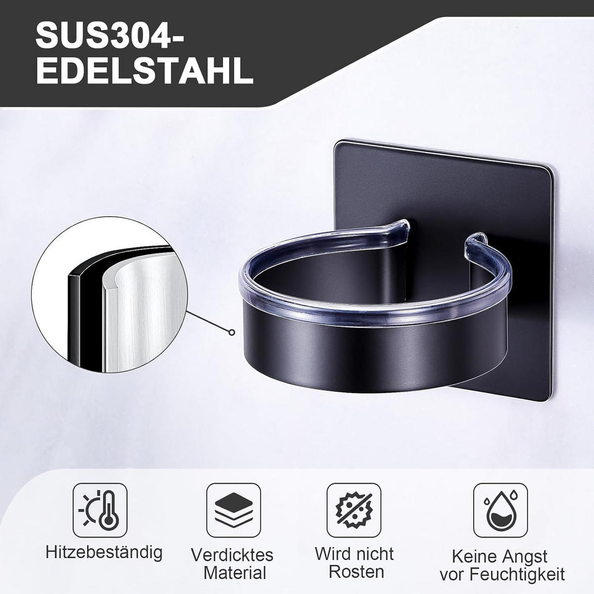 HAARTROCKNERHALTER ,Selbstklebender - Schwarz, Metall (8.5/9/8.5cm) - BELZ