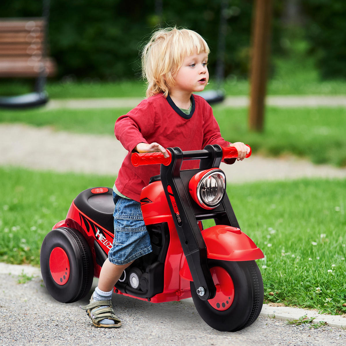 RUTSCHAUTO, Motorrad-Design, Musik und Seifenblasen, für 2-5 Jahre, Rot - Rot, Kunststoff/Metall (80/35.5/42cm) - AIYAPLAY