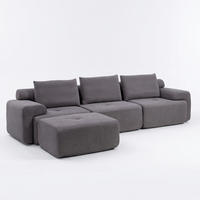 ECKSOFA 305/154/69 cm Dunkelgrau Cord mit 1 Fußhocker - Dunkelgrau, Textil (305/154cm) - Oxeza