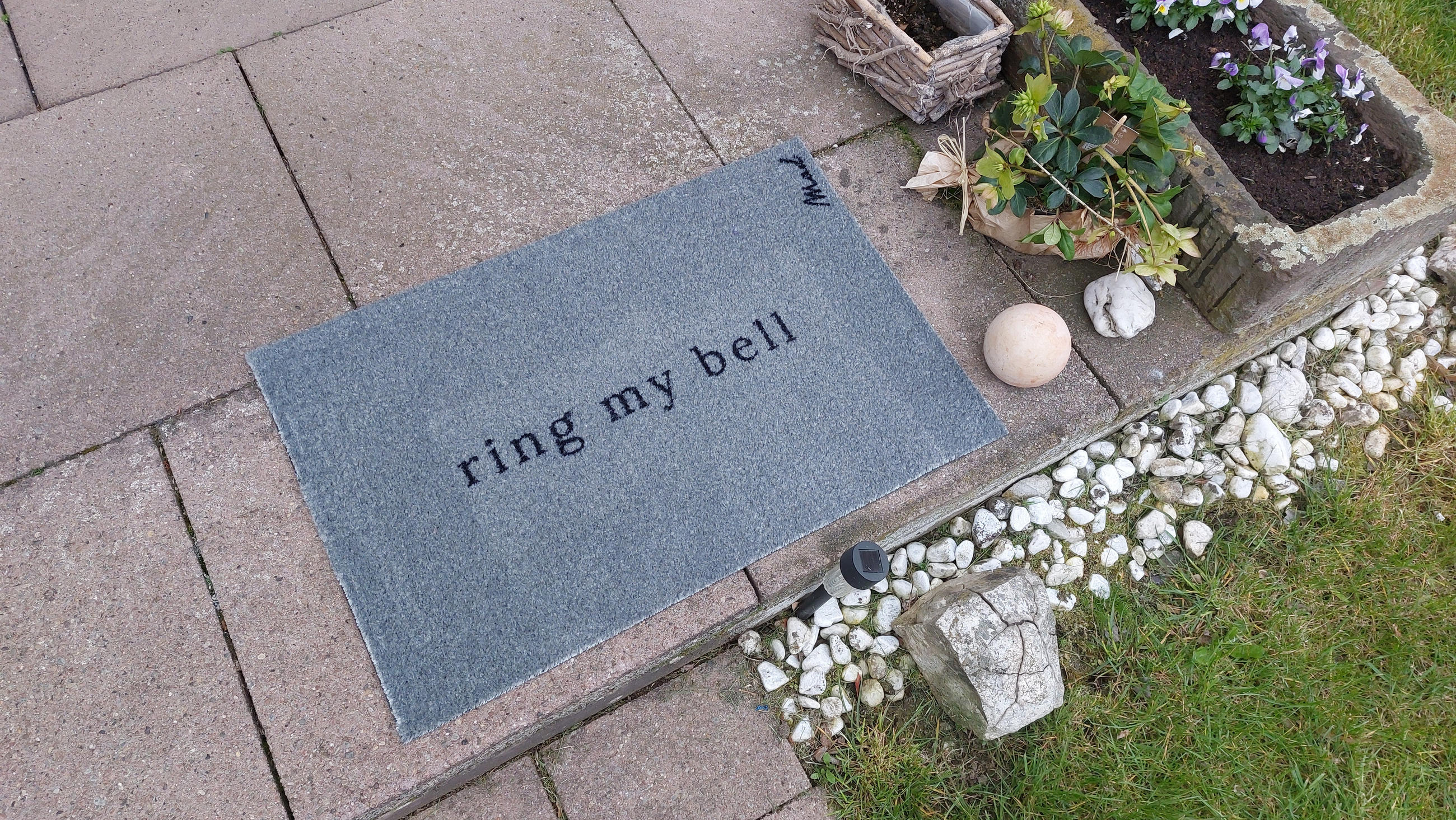 OUTDOOR FUßMATTE "Andrea" mit Spruch "ring my bell" Blau 50 x 75 cm - Blau/Schwarz, Kunststoff/Textil (50/75cm) - MAD ABOUT MATS