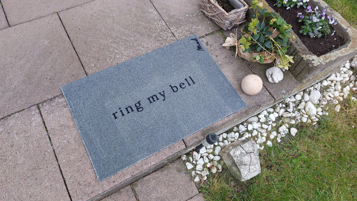 OUTDOOR FUßMATTE "Andrea" mit Spruch "ring my bell" Blau 50 x 75 cm - Blau/Schwarz, Kunststoff/Textil (50/75cm) - MAD ABOUT MATS