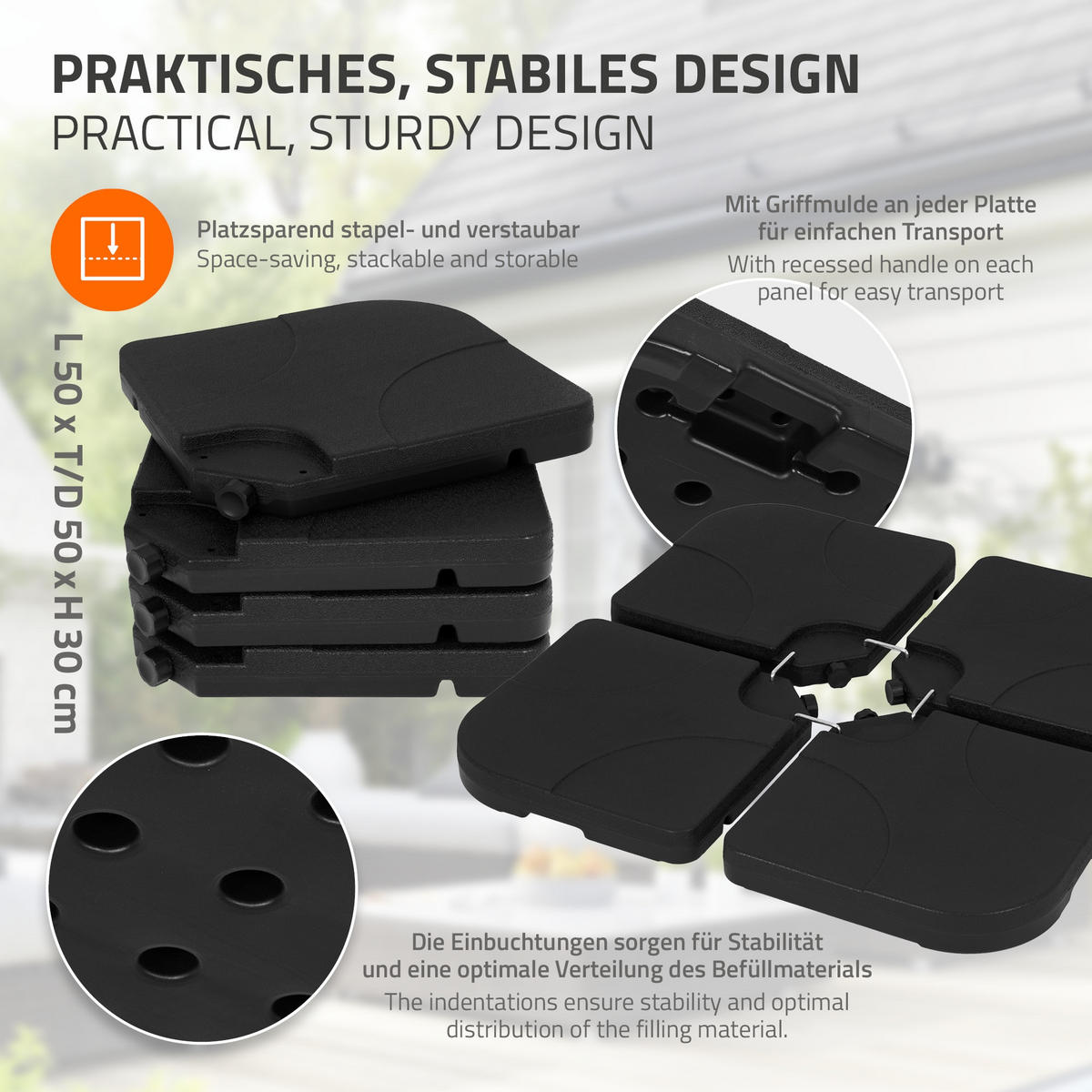 SCHIRMGEWICHT für Ampelschirm 4-teilig Schwarz aus Kunststoff - Schwarz, Kunststoff (105/51cm) - ML-DESIGN