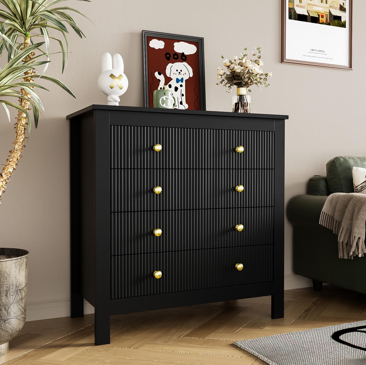 KOMMODE aus Spanplatte 79x39,5x80,5cm in Schwarz mit 5 Schubladen - Schwarz, Holzwerkstoff (80.5/80.5/39.5cm) - Modfu
