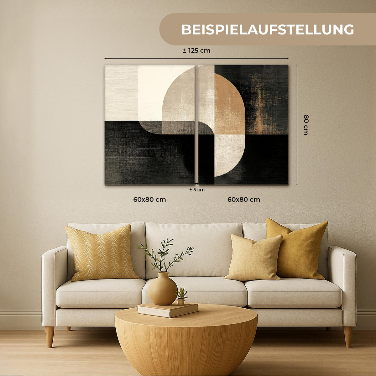 LEINWANDBILD 2er Set Formen - Abstrakt - Gold 100x70 cm - Schwarz, Textil (100/70cm) - MuchoWow