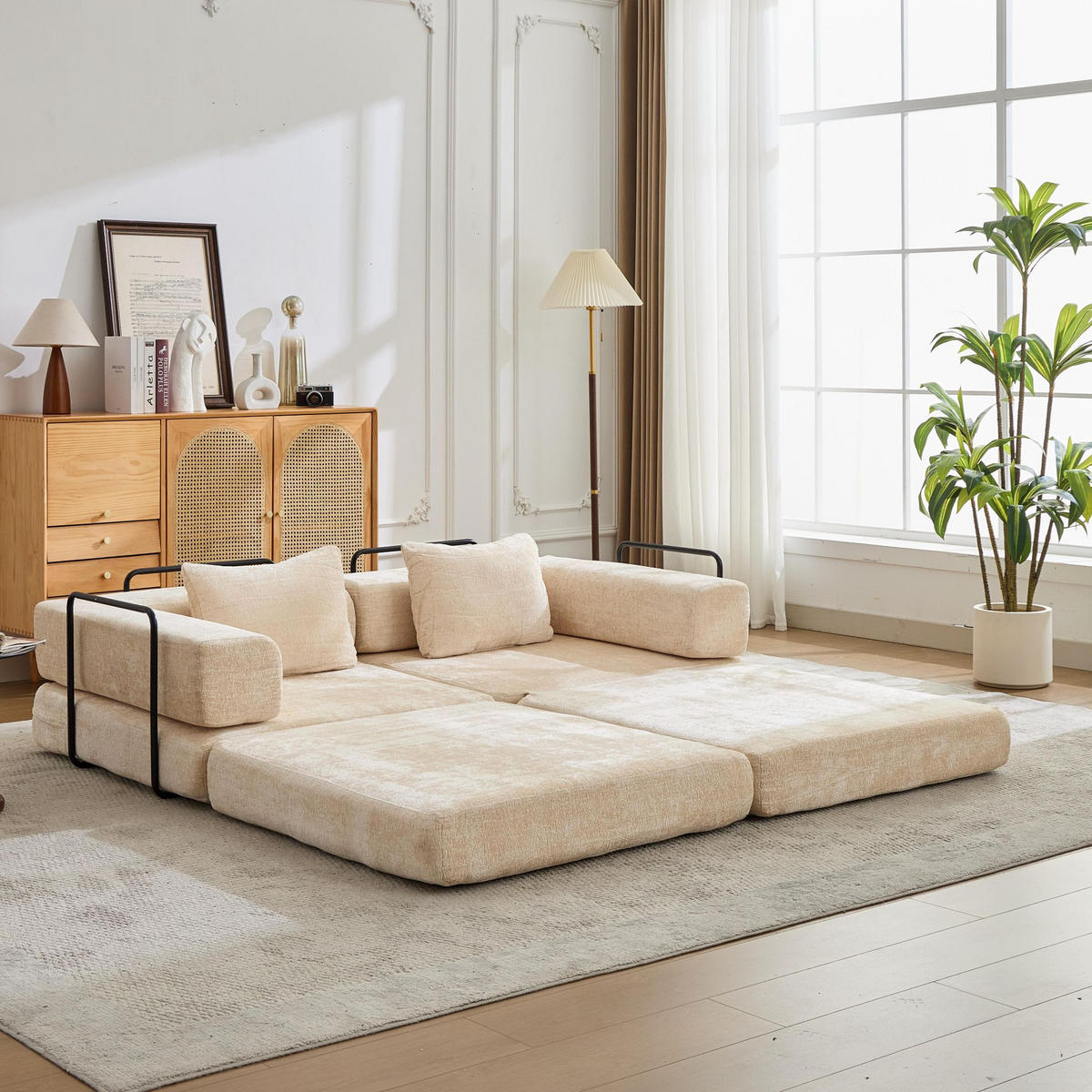 SCHLAFSOFA 2-in-1 faltbar ohne Montage, DE-42526, Beige - Beige, Textil (200/63/100cm) - ComfortXL