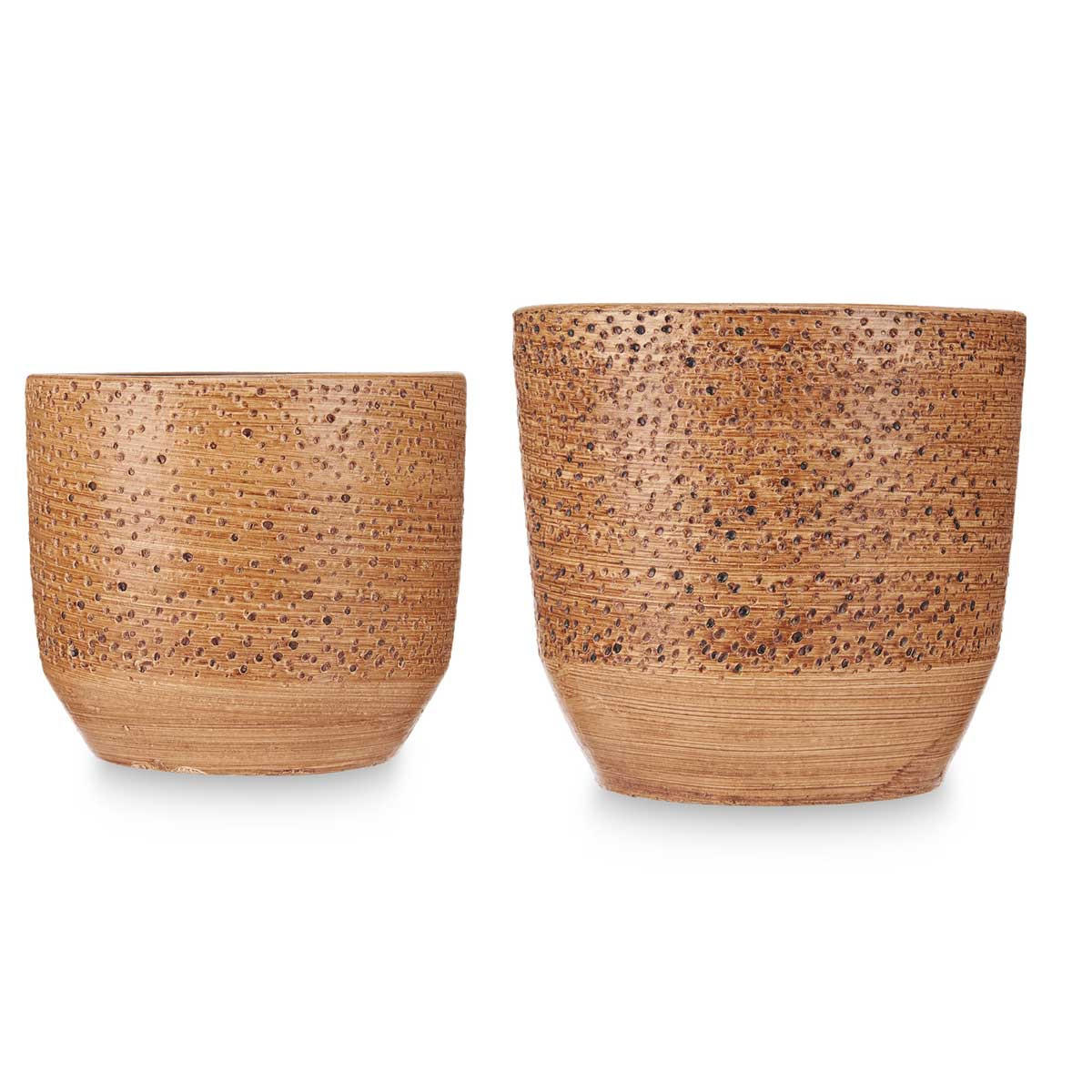 BLUMENTÖPFE Dots&Lines 20/25 cm, 2er-Set - Cognac, Keramik (25/23cm)