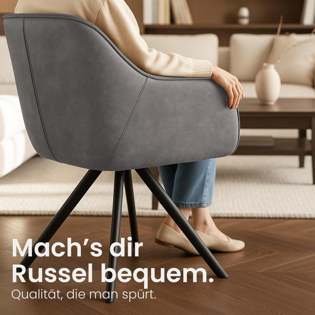 ARMLEHNENSTUHL Vintage Stoff grau - Schwarz/Grau, Textil/Metall (57/90/63cm) - CLP