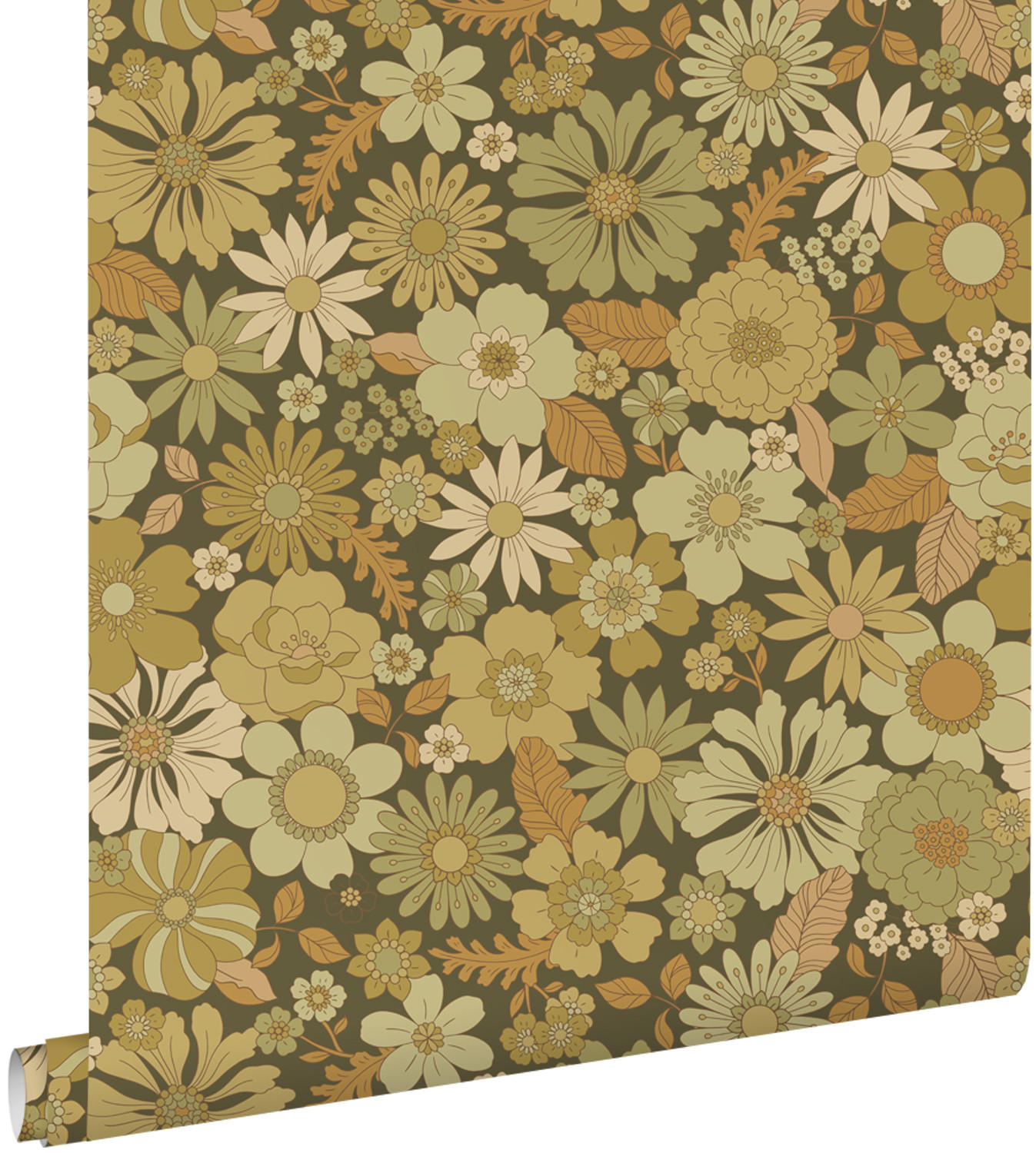 TAPETE Retro Blumen 50 x 900 cm - Grün, Papier (50/900cm) - ESTAhome