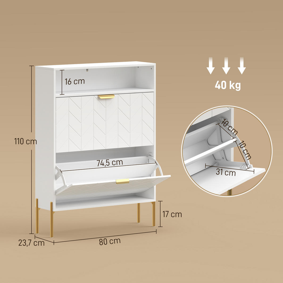 SCHUHSCHRANK Weiß MDF klappbar mit Fächern 1 Stück - Weiß, Holzwerkstoff (80/110/23.7cm) - PANGIVO