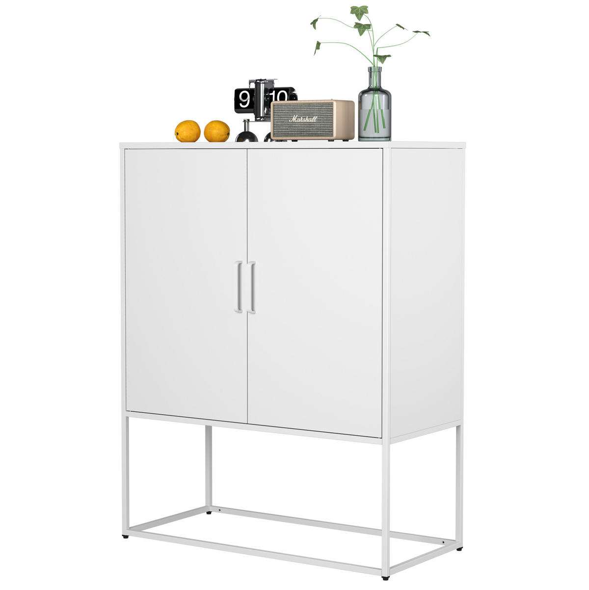 SIDEBOARD 85/40/109 cm, Metall, 2 Regale, magnetische Türen, Anti-Kipp-Sicherung, Weiß - Weiß, Metall (85/109/40cm) - Redom
