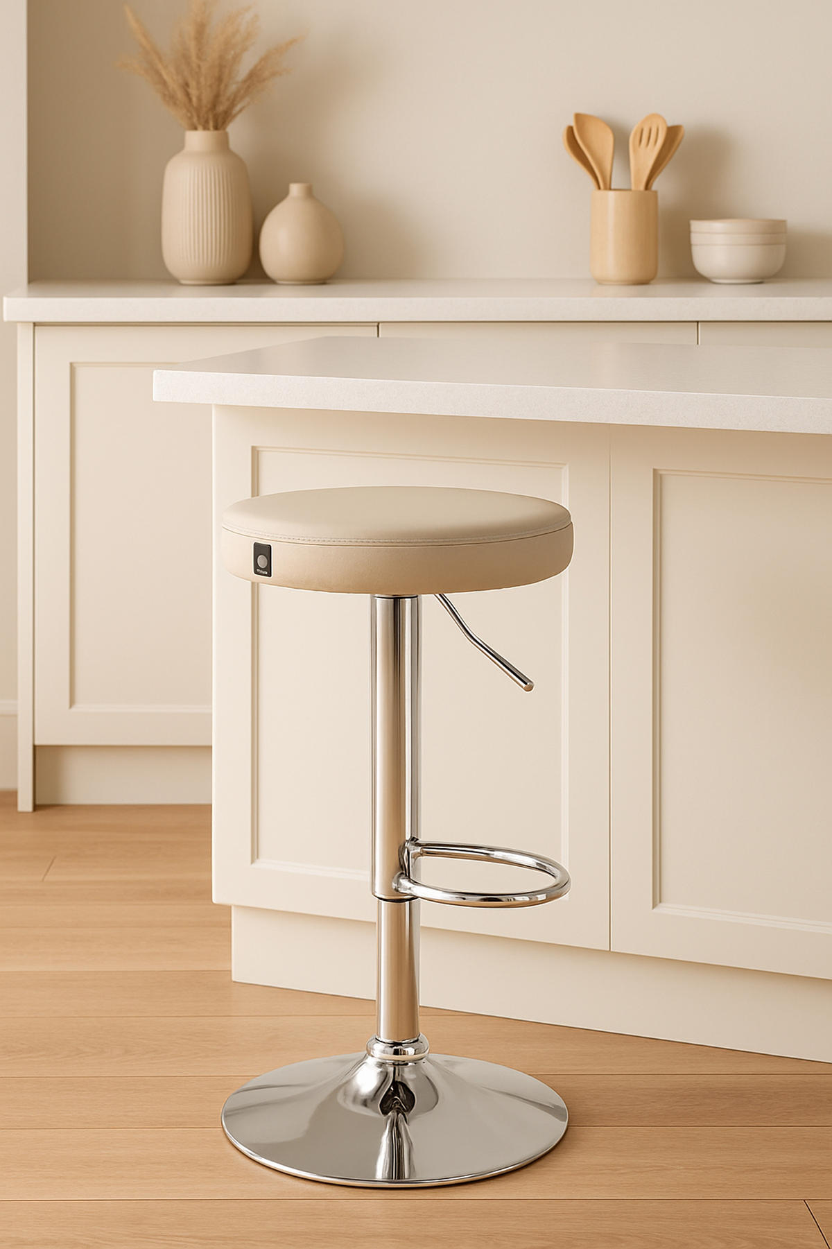 BARHOCKER Pontius Kunstleder chrom creme - Chromfarben/Naturfarben, Kunststoff/Metall (38.5/81/38.5cm) - TPFLiving