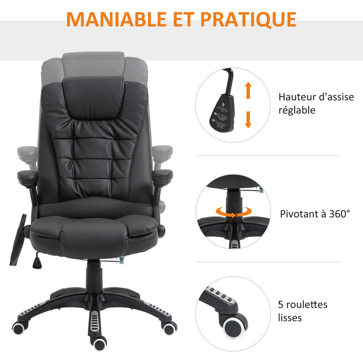 CHEFSESSEL DE-11659 elektrische Massage- & Heizfunktion Schwarz - Schwarz, Metall (68/121/62cm) - ComfortXL