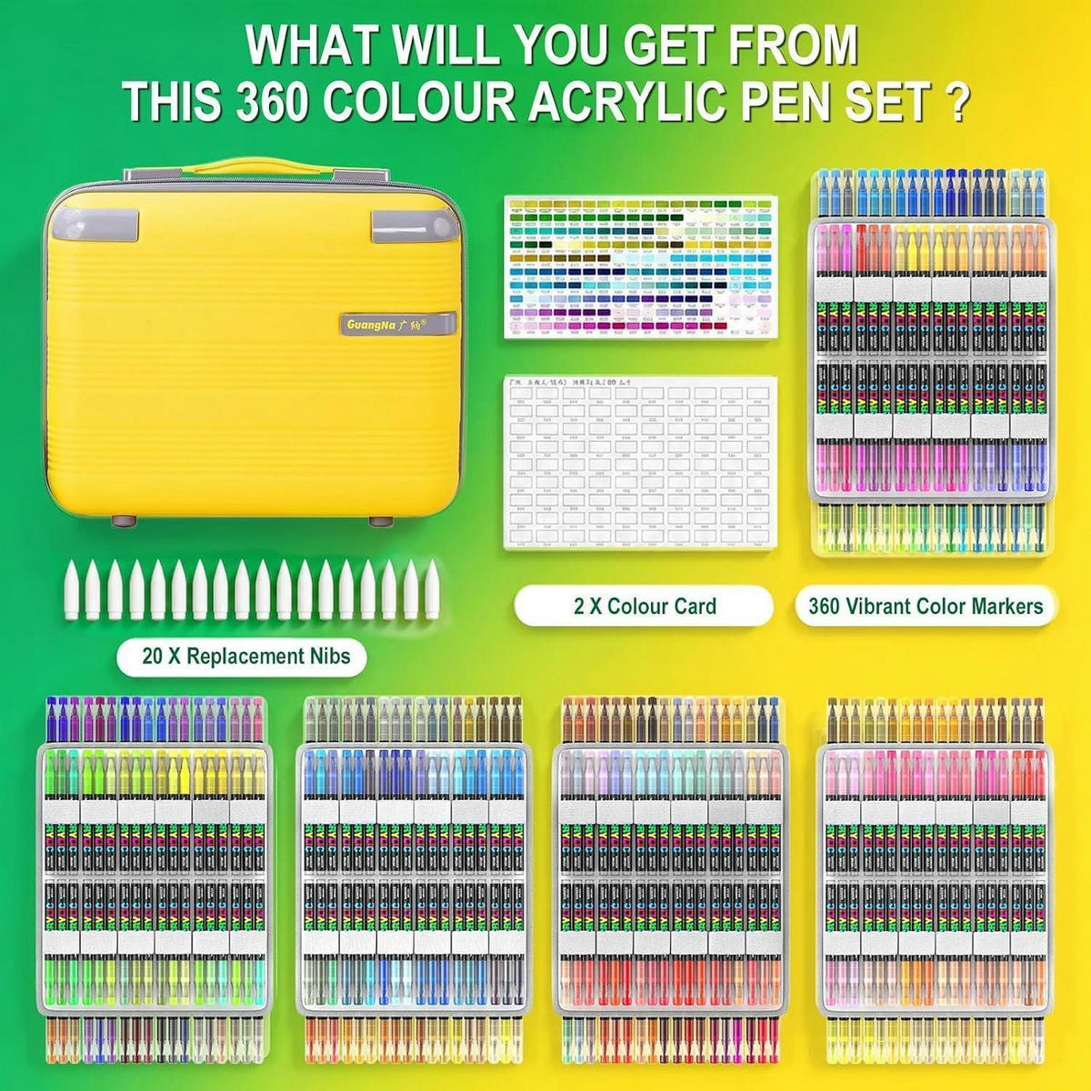 ACRYLSTIFTE Set 360 Farben mit Pinselspitze - Multicolor, Kunststoff (1/1/13cm)